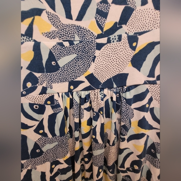 Lands End Yellow Blue Tie Front V-Neck Tropical Fish Dress Size Medium - Picture 8 of 9